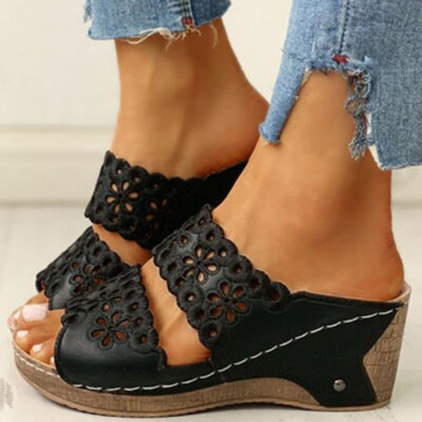 women open toe wedges heel lace sandals hollow out ladies summer casual shoes nyz shop, Black
women open toe wedges heel lace sandals hollow out ladies summer casual shoes nyz shop, Black