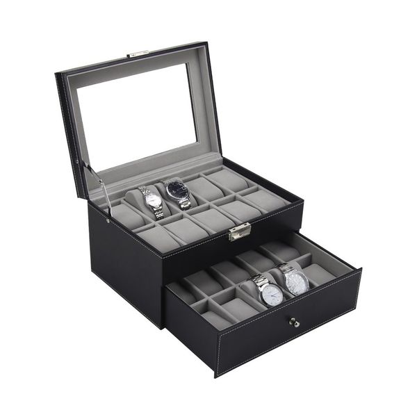 pu leather double layers 20 grids slots watch box watches container organizer box jewelry display storage case, Black;blue
pu leather double layers 20 grids slots watch box watches container organizer box jewelry display storage case, Black;blue