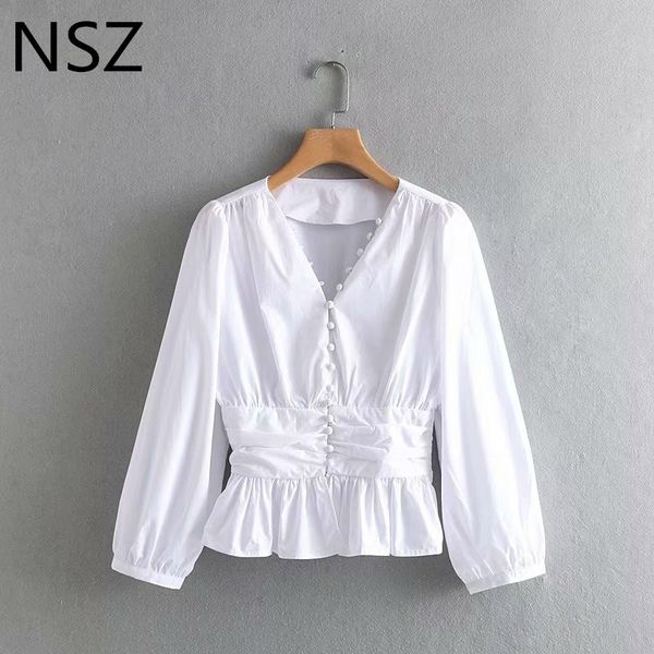nsz women white blouse long sleeve v neck button decoration shirt office work lady cropped top
nsz women white blouse long sleeve v neck button decoration shirt office work lady cropped top