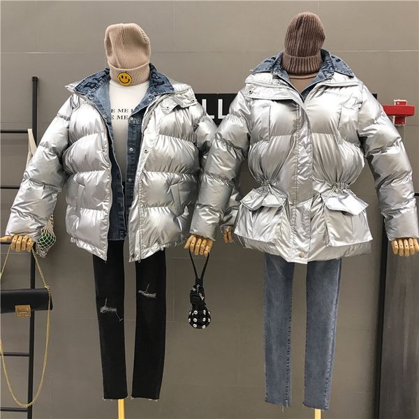 2019 winter new korean loose jeans splicing fake two piece thickened cotton padded coat women bf bright face parka coat outwear, Black
2019 winter new korean loose jeans splicing fake two piece thickened cotton padded coat women bf bright face parka coat outwear, Black