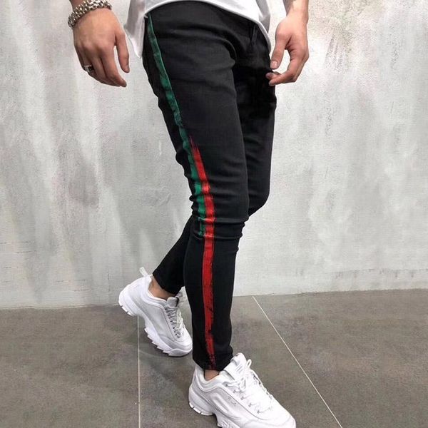 new fashion mens ripped jeans mens designer clothing breathable denim pants male color stripe printing jeans, Blue
new fashion mens ripped jeans mens designer clothing breathable denim pants male color stripe printing jeans, Blue