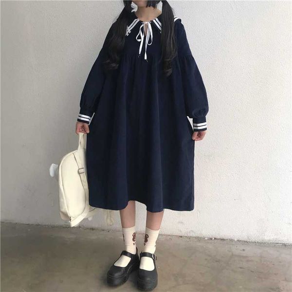 casual dresses 2021 japan style lolita women dress sweet sailor collar kawaii full sleeve vintage loose student cute lace up bow, Black;gray
casual dresses 2021 japan style lolita women dress sweet sailor collar kawaii full sleeve vintage loose student cute lace up bow, Black;gray