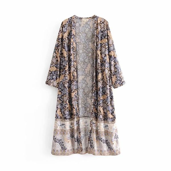 djf48-8222 european and american fashion orientation printed long kimono, Black;brown
djf48-8222 european and american fashion orientation printed long kimono, Black;brown