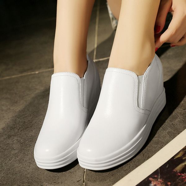 2018 autumn new style women's shoes elevator casual loafers slanted heel shoes genuine leather thick bottomed white recrui, Black
2018 autumn new style women's shoes elevator casual loafers slanted heel shoes genuine leather thick bottomed white recrui, Black