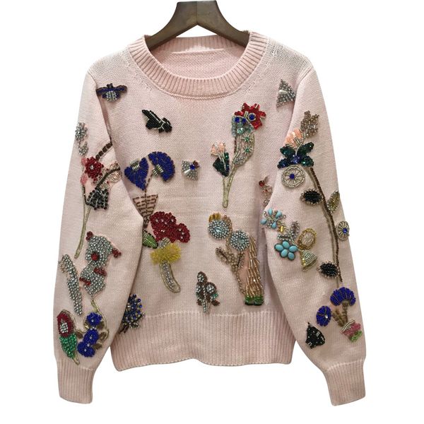 2019 winter luxury pink knited sweater pullovers women runway designer floral embroidery ladies christmas jumper clothing, White;black
2019 winter luxury pink knited sweater pullovers women runway designer floral embroidery ladies christmas jumper clothing, White;black