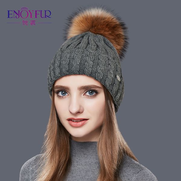 enjoyfur knitted wool hat for women real raccoon fur pompom thick warm women's caps good quality hats for autumn winter beanies, Blue;gray
enjoyfur knitted wool hat for women real raccoon fur pompom thick warm women's caps good quality hats for autumn winter beanies, Blue;gray