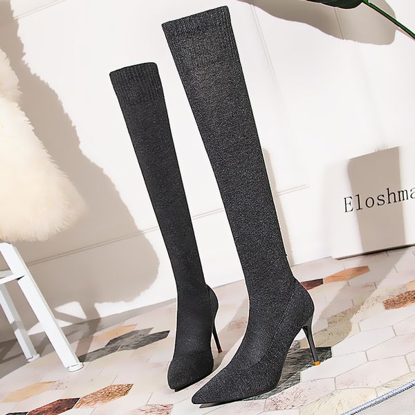 2020 women yarn elastic over the knee sock boots 9cm high heel winter stretch fabric long boots lady thigh stripper fetish shoes, Black
2020 women yarn elastic over the knee sock boots 9cm high heel winter stretch fabric long boots lady thigh stripper fetish shoes, Black