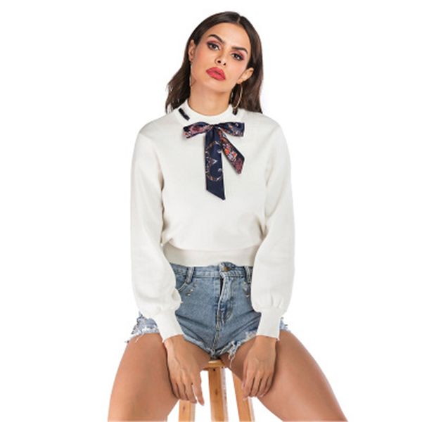 2020 new autumn and winter pullover sweater women fashionable solid color cozy cravat lace up bubble sleeves short ladies, White;black
2020 new autumn and winter pullover sweater women fashionable solid color cozy cravat lace up bubble sleeves short ladies, White;black