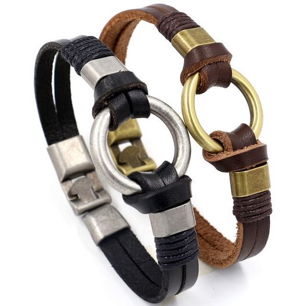alloy circle handmade vintage retro black genuine leather bracelets men women jewelry accessories, White
alloy circle handmade vintage retro black genuine leather bracelets men women jewelry accessories, White