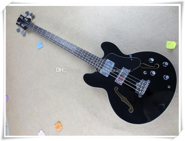 4 strings black semi-hollow body electric bass guitar with body binding,2 pickups,chrome hardware,can be customized
4 strings black semi-hollow body electric bass guitar with body binding,2 pickups,chrome hardware,can be customized