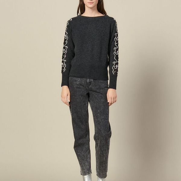 2019 осень и зима knit top шею длинным рукавом из бисера повседневный свитер, White;black
2019 осень и зима knit top шею длинным рукавом из бисера повседневный свитер, White;black