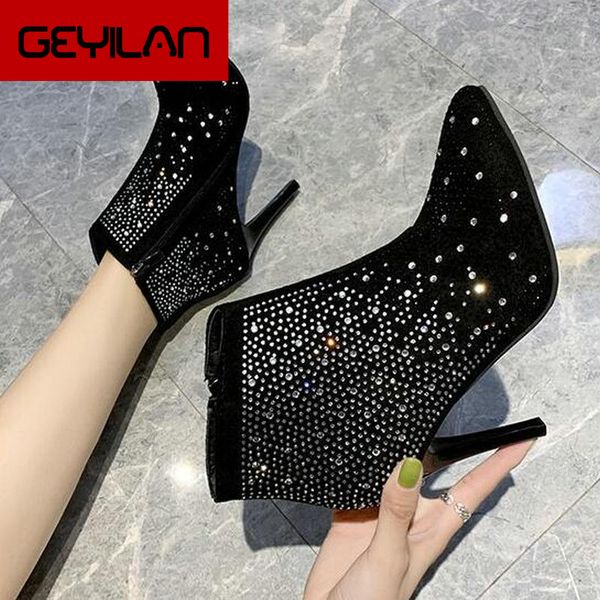 new boots for women flock pointed toe rhinestone bling shoes zipper thin heels ankle boots for women drop ship, Black 
new boots for women flock pointed toe rhinestone bling shoes zipper thin heels ankle boots for women drop ship, Black