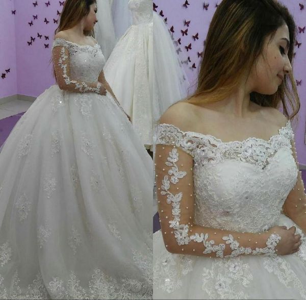 luxury ball gown wedding dresses off shoulders long sleeves wedding dress beaded tulle long appliques bridal gowns custom made, White
luxury ball gown wedding dresses off shoulders long sleeves wedding dress beaded tulle long appliques bridal gowns custom made, White