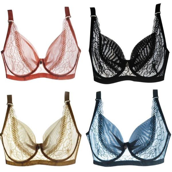 bra lingerie women's plus size adjustable gauze breathable extra-elastic translucent bra underwear soutien gorge femme w10, Red;black