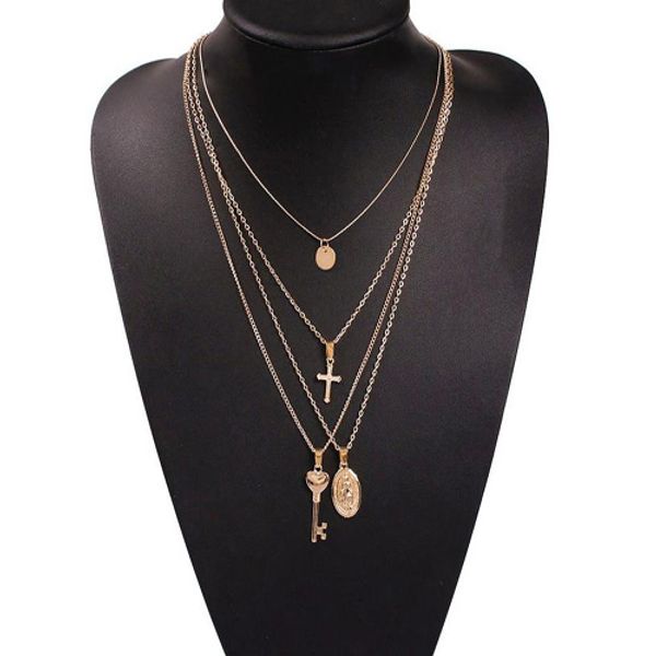 western style women's multilayer cross key head pendant necklace new style popular chic fashion long necklace, Silver
western style women's multilayer cross key head pendant necklace new style popular chic fashion long necklace, Silver