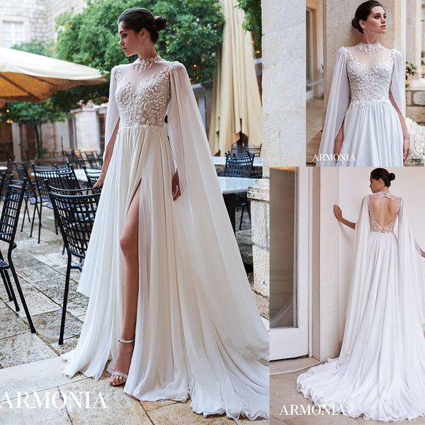 2020 high split beach wedding dresses with wrap lace appliques high neck boho wedding dress bohemian a line hollow back vestidos de novia, White 
2020 high split beach wedding dresses with wrap lace appliques high neck boho wedding dress bohemian a line hollow back vestidos de novia, White