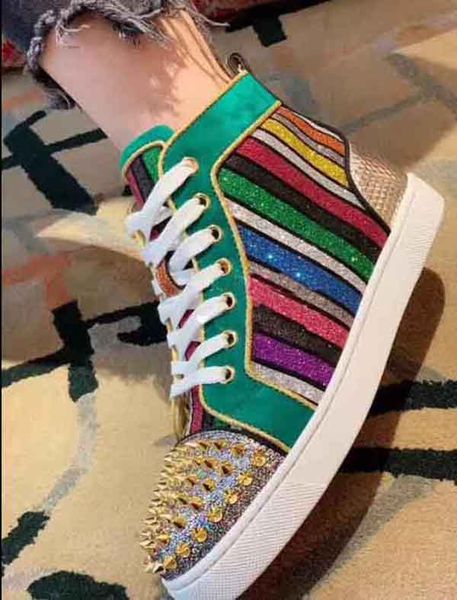 brilliant rainbow glitter sneakers with spikes red bottom shoes for women,men fashion style wedding dress comfort casual walking, Black
brilliant rainbow glitter sneakers with spikes red bottom shoes for women,men fashion style wedding dress comfort casual walking, Black