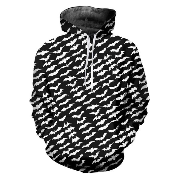 designer mens plus size hoodies bat swarm print homme drawstring hat collar hoodies male casual, Black