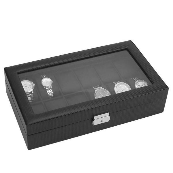 12 grids carbon fiber watch box jewelry watch display storage holder rectangle black leather watch box case packaging organizer, Black;blue
12 grids carbon fiber watch box jewelry watch display storage holder rectangle black leather watch box case packaging organizer, Black;blue