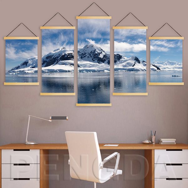 home decoration canvas print 5 piece snow mountain landscape painting wall art solid wood hanging scrolls poster for living room
home decoration canvas print 5 piece snow mountain landscape painting wall art solid wood hanging scrolls poster for living room