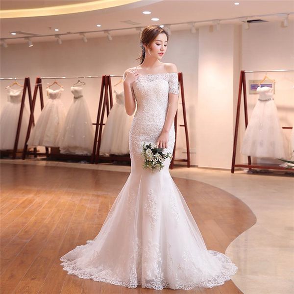 vintage off shoulder beaded lace mermaid wedding dresses 2019 with short sleeves sequin tulle court train corset custom made bridal gowns, White
vintage off shoulder beaded lace mermaid wedding dresses 2019 with short sleeves sequin tulle court train corset custom made bridal gowns, White