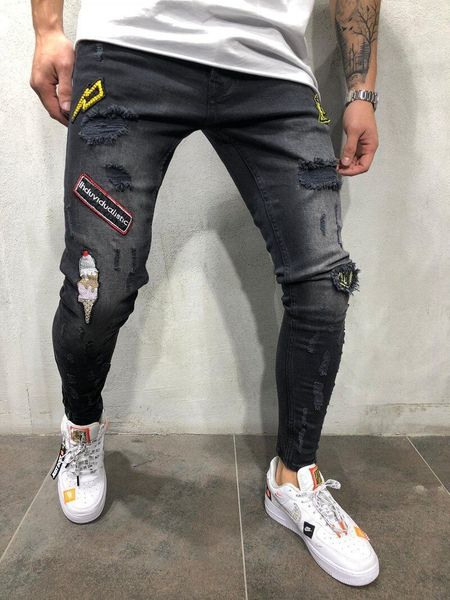 europe and america fashion with holes embroidered band embroidery slim fit elasticity skinny jeans men's trousers, Blue
europe and america fashion with holes embroidered band embroidery slim fit elasticity skinny jeans men's trousers, Blue
