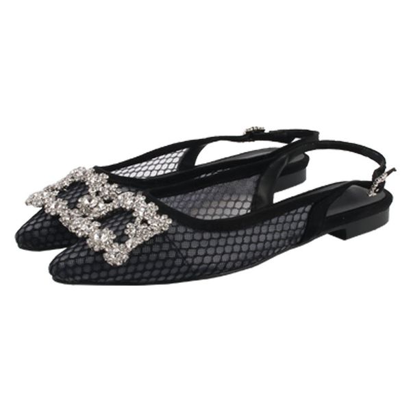 2019 spring and summer new style rhinestone buckle lace fairy pointy mesh bottom female flat sandals c15, Black
2019 spring and summer new style rhinestone buckle lace fairy pointy mesh bottom female flat sandals c15, Black