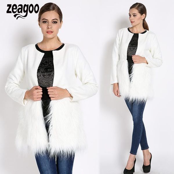 warm faux fur hem stitching o-neck winter coat for casual women long outerwear white, Black
warm faux fur hem stitching o-neck winter coat for casual women long outerwear white, Black