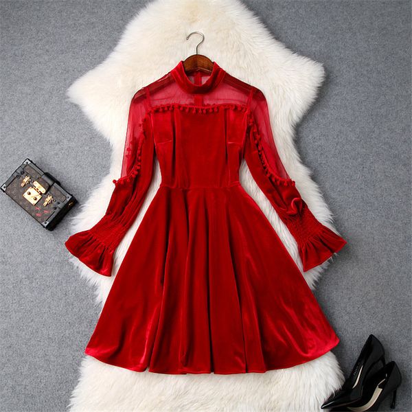 short velvet dress red party dress elegant lady 2020 spring new designer women's fashion flare sleeve gauze patchwork, Black;gray
short velvet dress red party dress elegant lady 2020 spring new designer women's fashion flare sleeve gauze patchwork, Black;gray