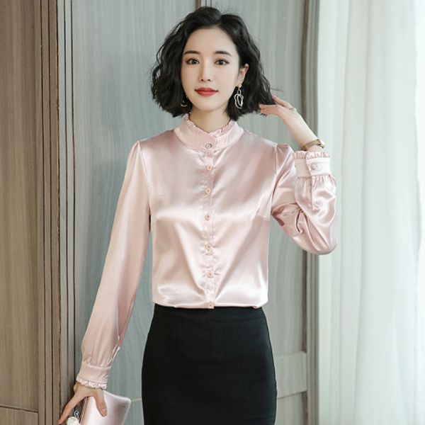2020 luxury runway satin shirts plus size women's long sleeve mock neck casual ladies designer blouse slim elegant office button shirt, White
2020 luxury runway satin shirts plus size women's long sleeve mock neck casual ladies designer blouse slim elegant office button shirt, White