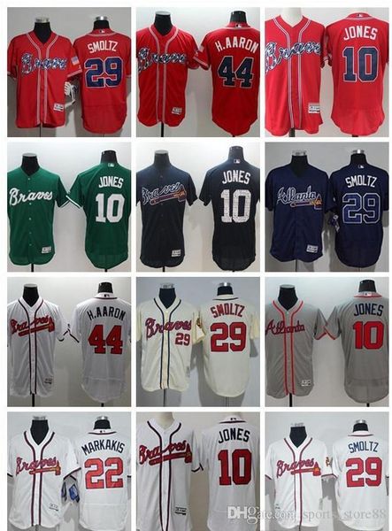 Custom Men's Women Youth Majestic Jersey #10 Chipper Jones 22 Nick Markakis 29 John Smoltz 44 Hank Aaron Red Baseball Jerseys