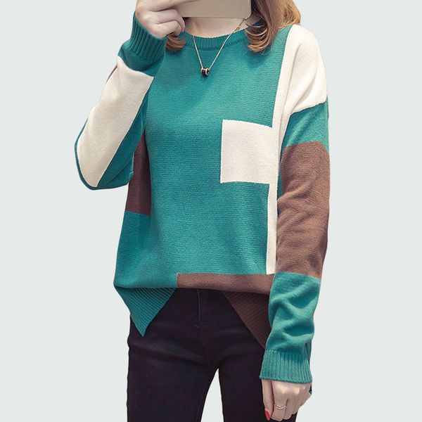 large size women's fashion contrast color knitted sweater 2018 autumn winter women jumper sweater and pullover woman pull femme, White;black
large size women's fashion contrast color knitted sweater 2018 autumn winter women jumper sweater and pullover woman pull femme, White;black