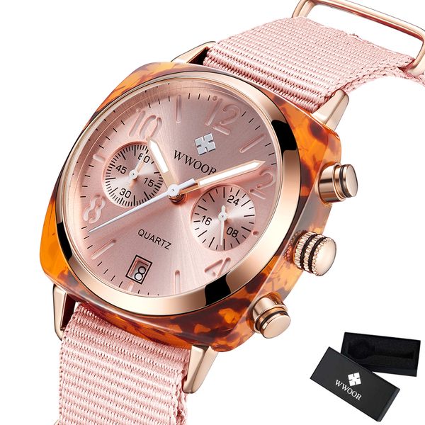 pink nylon strap style quartz women watches wwoor brand casual chronograph fashion sports watch date gift box relojes, Slivery;brown
pink nylon strap style quartz women watches wwoor brand casual chronograph fashion sports watch date gift box relojes, Slivery;brown