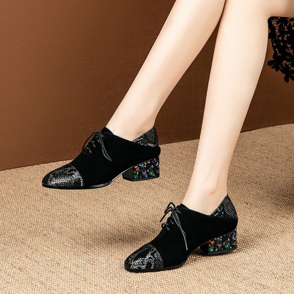 mljuese 2020 women pumps kid suede autumn spring black color round toe crystal lace up high heels party dress size 34-42
mljuese 2020 women pumps kid suede autumn spring black color round toe crystal lace up high heels party dress size 34-42