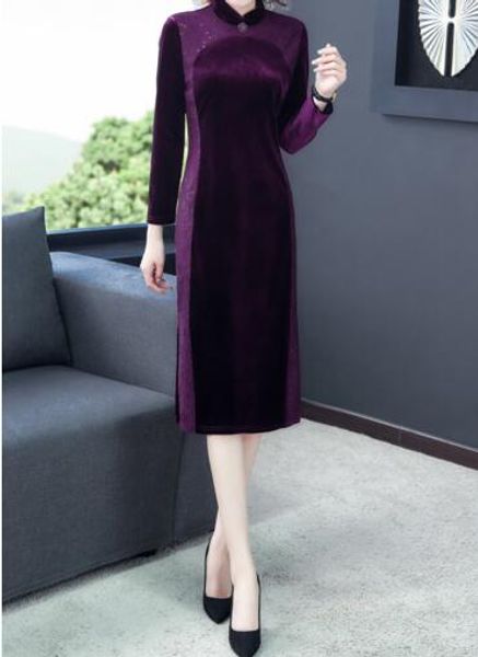 autumn elegant slim improved cheongsam over-the-knee velvet print patchwork dress, Black;gray
autumn elegant slim improved cheongsam over-the-knee velvet print patchwork dress, Black;gray