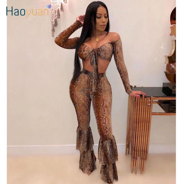 haoyuan snake print sheer mesh two piece set women fall festival long sleeve crop and flare pant 2 piece club outfits, White
haoyuan snake print sheer mesh two piece set women fall festival long sleeve crop and flare pant 2 piece club outfits, White