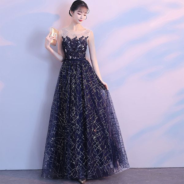 illusion scoop neck full length prom dresses navy blue sequined long formal party dresses sleeveless 3d appliques prom gowns, White;black 
illusion scoop neck full length prom dresses navy blue sequined long formal party dresses sleeveless 3d appliques prom gowns, White;black