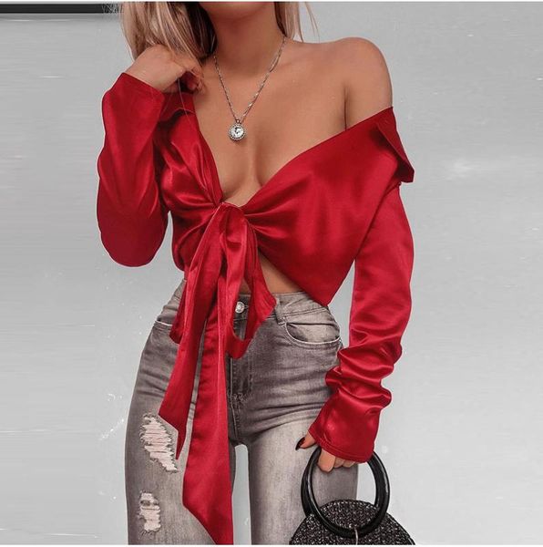 hirigin мода женщин топы и блузки одежды elegant с длинным рукавом v шеи crop top ladies shirt вечер party club streetwear, White 
hirigin мода женщин топы и блузки одежды elegant с длинным рукавом v шеи crop top ladies shirt вечер party club streetwear, White
