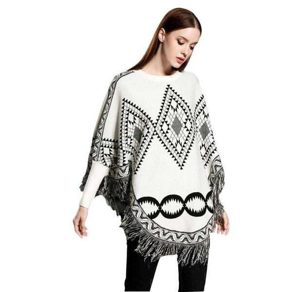 new round neck large size loose cape tassel shawl sweater geometric figure knit casual bottoming sweater warm and comfortable, Black
new round neck large size loose cape tassel shawl sweater geometric figure knit casual bottoming sweater warm and comfortable, Black