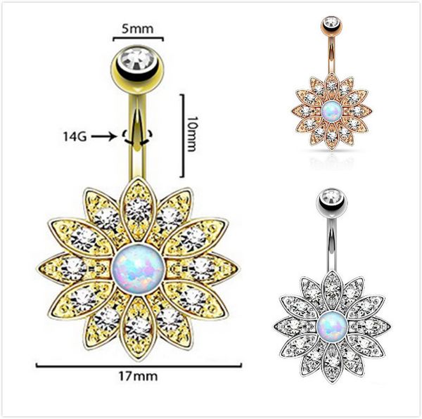 belly button ring 14g sparkly white fire opal flower belly button rings jeweled flower navel piercing bar, Silver
belly button ring 14g sparkly white fire opal flower belly button rings jeweled flower navel piercing bar, Silver