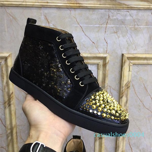 high sneakers outdoor green rhinestones diamond lace up red bottom casual shoes leather loafers for men's women flat ac04, Black
high sneakers outdoor green rhinestones diamond lace up red bottom casual shoes leather loafers for men's women flat ac04, Black