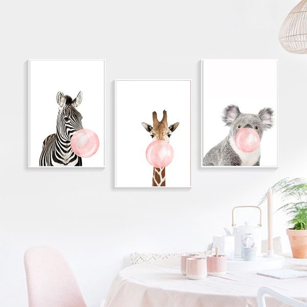 

cartoon giraffe zebra animal posters prints canvas art painting wall art nursery picture nordic kids baby room home decor