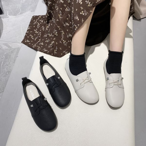 new women shoes fashion lace-up flat shoes comfortable casual female loafers shallow student girls mocasines mujer u29-27, Black