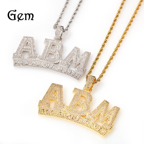 cuban link chains hip-hop style zircon abm letter necklace men's and women's all-match simple gold-plated pendant accessories, Silver 
cuban link chains hip-hop style zircon abm letter necklace men's and women's all-match simple gold-plated pendant accessories, Silver