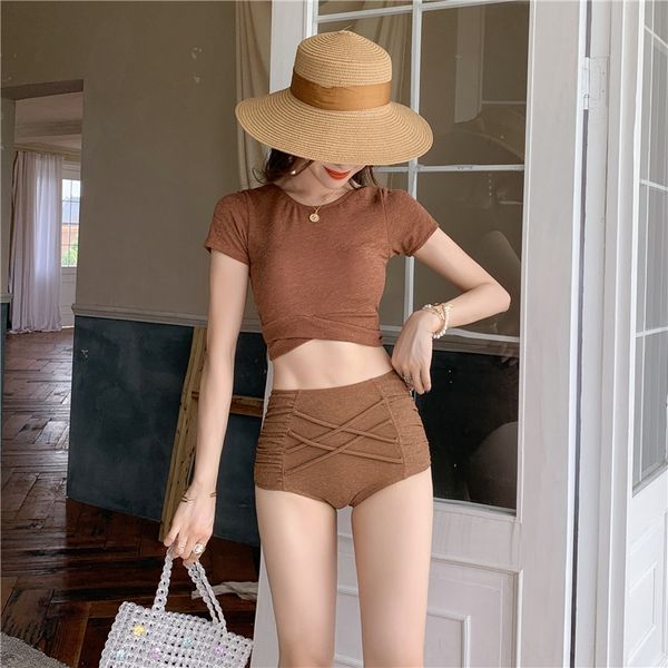 conservative female 2020 small vest personalized high swimsuit bikini bikini waist pants split two-piece spring swimming suit, White;black
conservative female 2020 small vest personalized high swimsuit bikini bikini waist pants split two-piece spring swimming suit, White;black