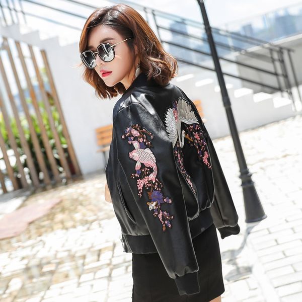 leather jacket female fashion embroidery washing machine locomotive pu leather jacket slim short wild baseball clothing, Black
leather jacket female fashion embroidery washing machine locomotive pu leather jacket slim short wild baseball clothing, Black