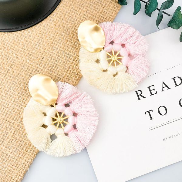new cotton flax round pink tassel xian sui earrings european and american-style fashion style exaggerated personality ear jewelry, Golden
new cotton flax round pink tassel xian sui earrings european and american-style fashion style exaggerated personality ear jewelry, Golden