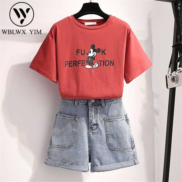 summer 2 piece set women cartoon print o-neck short sleeve tshirt and mini denim short two piece set female loose casual, White
summer 2 piece set women cartoon print o-neck short sleeve tshirt and mini denim short two piece set female loose casual, White