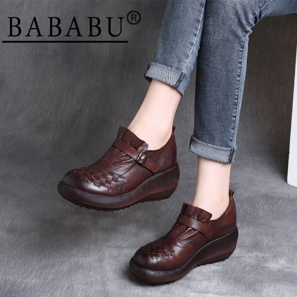 2019 autumn new retro leather hand-woven waterproof platform thick bottom wedge with mid-heel thick bottom women's shoes, Black
2019 autumn new retro leather hand-woven waterproof platform thick bottom wedge with mid-heel thick bottom women's shoes, Black