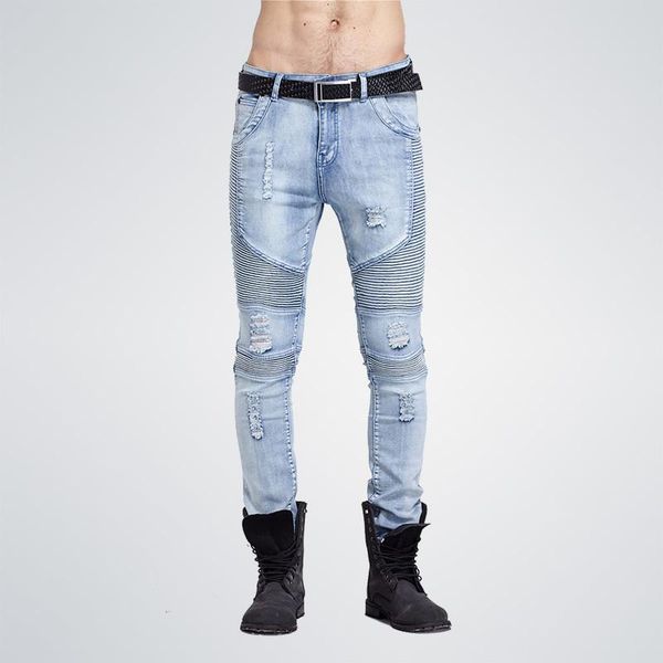 hip -hop men jeans masculina casual denim distressed men 's slim stripe pants brand biker jeans skinny rock ripped jean homme regular, Blue
hip -hop men jeans masculina casual denim distressed men 's slim stripe pants brand biker jeans skinny rock ripped jean homme regular, Blue